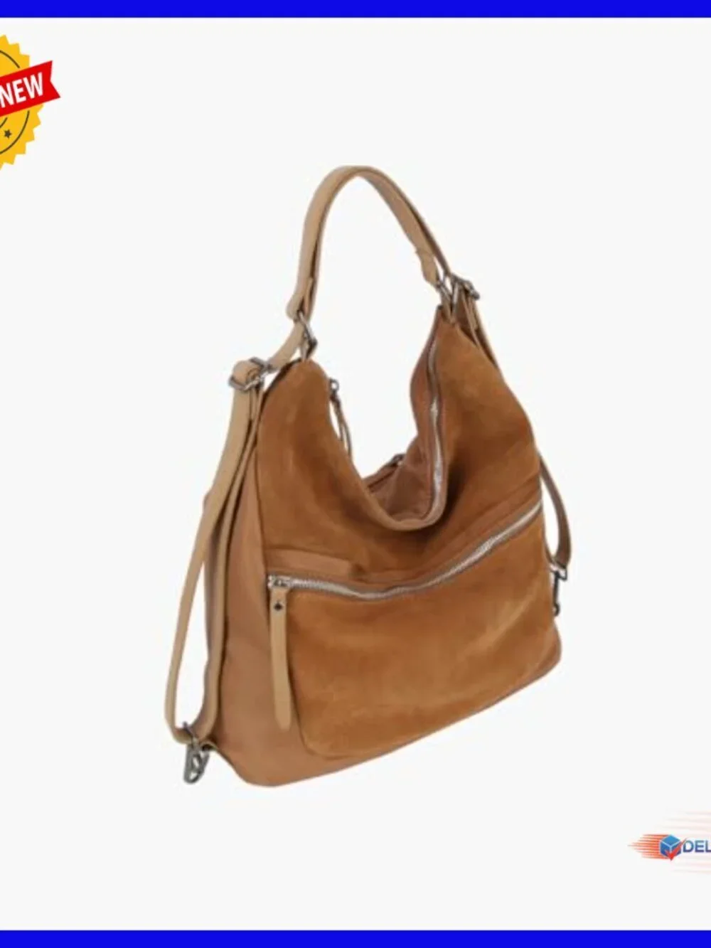 Convertible Shoulder Hobo Backpack Travel Bag Vegan Suede Medium
